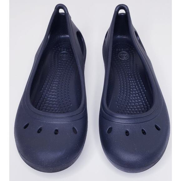 CROCS Girl's Size J2 KADEE Black Ballet Flats w/ Cut Out Slip On Shoes in VGUC - Picture 6 of 12
